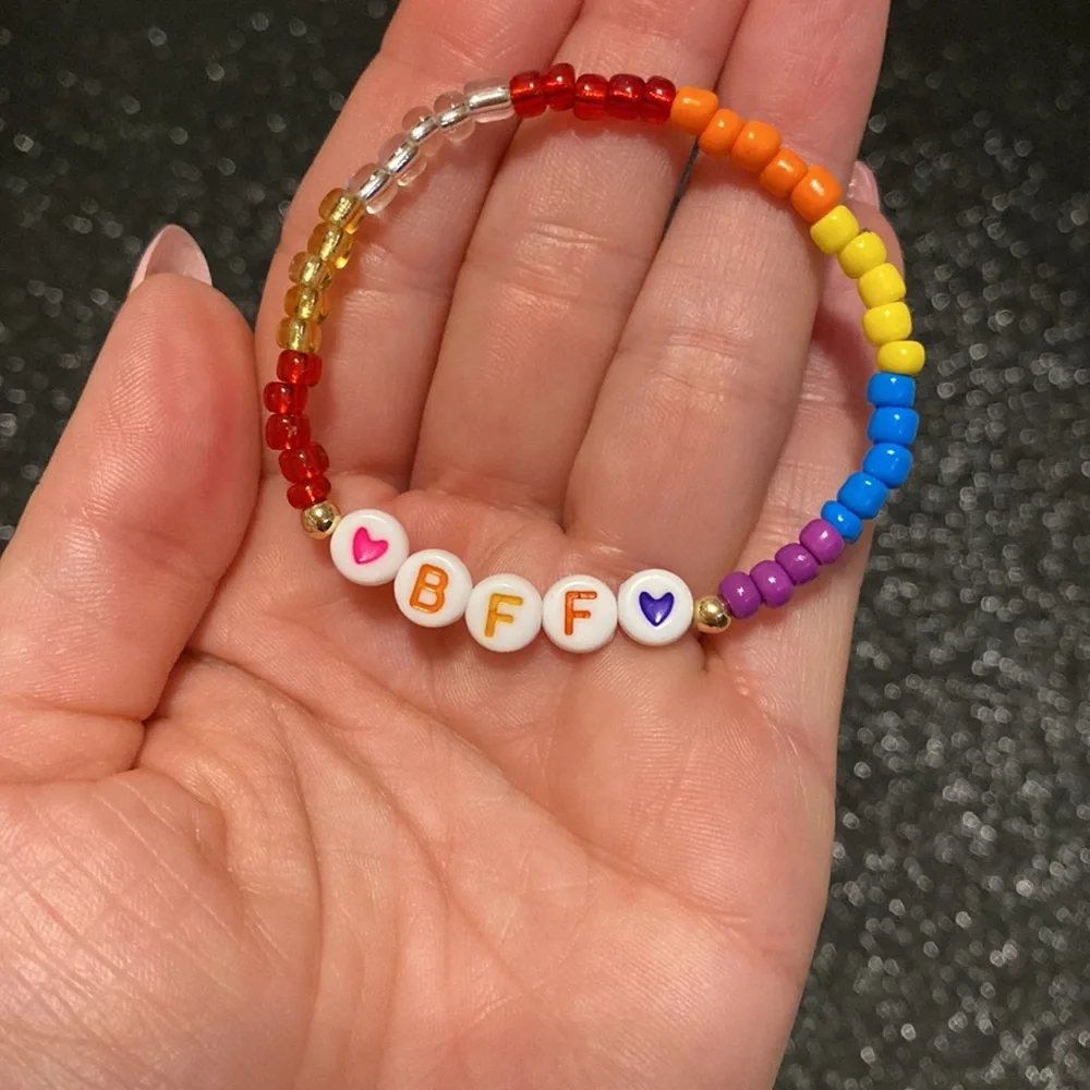Kids rainbow bead friendship stretch bracelet “bff”